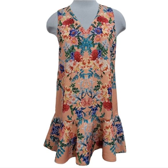Keepsake The Label Anthropologie V Neck Sleeveless Floral Dress XS Petite Peach - Picture 1 of 14